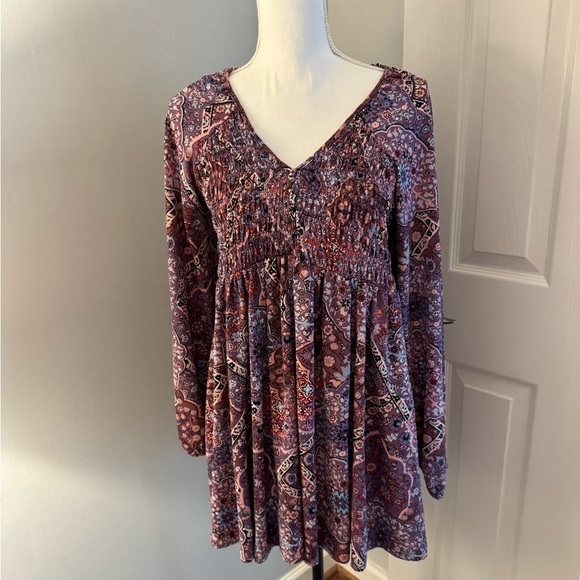 Melloday Floral Long Sleeve V-Neck Top Medium, stretchy purples size M - Picture 1 of 9